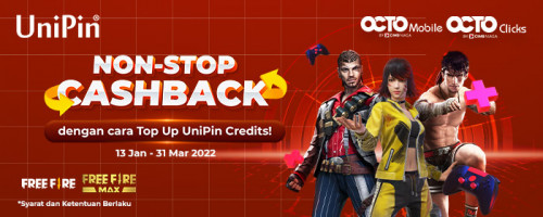Top Up UniPin Credits dapat cashback 10.000 UC dengan OCTO Clicks dan QR OCTO Mobile